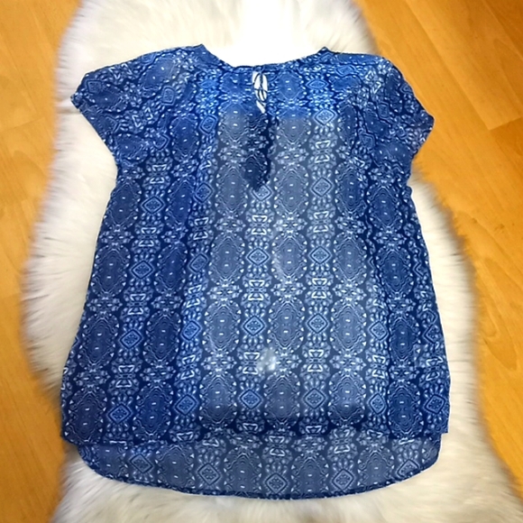 Liz Claiborne Cap Sleeve  Printed Sheer Blouse -#0121 - Picture 9 of 12